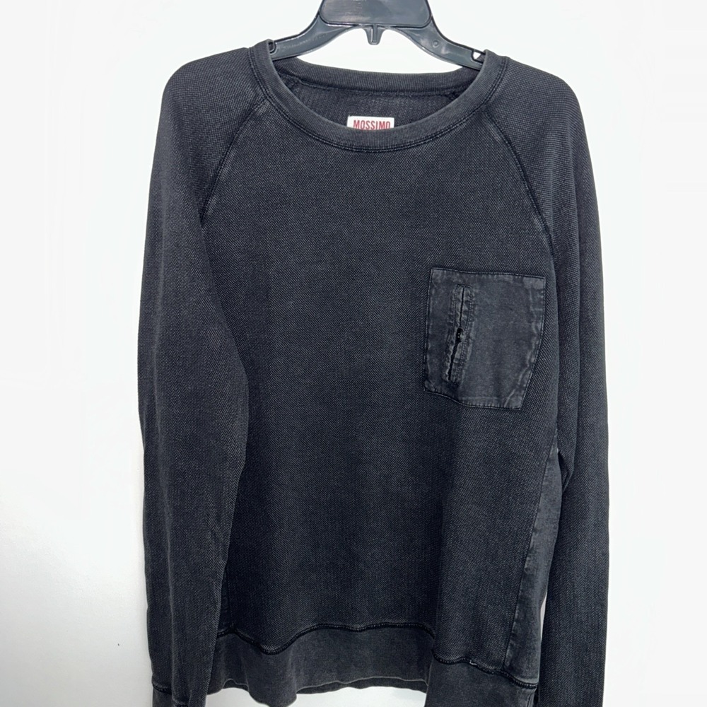 Mission Supply L Dark Gray Charcoal Long Sleeve Round Neck Front Pocket Pullover